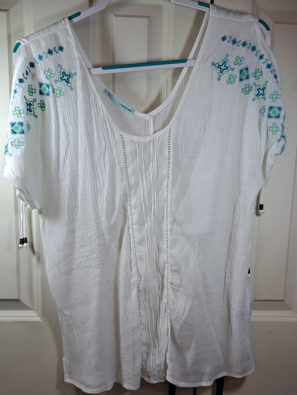 Maurices White Short-Sleeve Embroidered Peasant Tunic